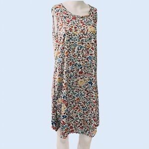 Sleeveless White Floral Swing Dress - Multicolor Print
